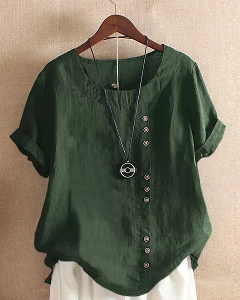 Women's Button-Detail Casual Linen Blouse