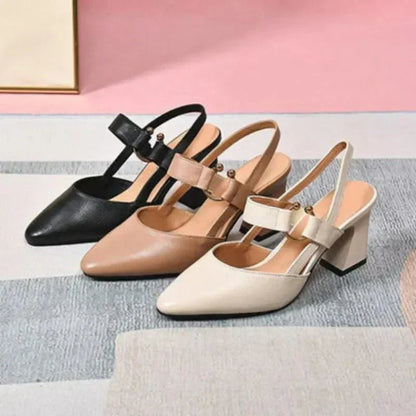 Women's Pointed-Toe Mary Jane Block-Heel Slingbacks
