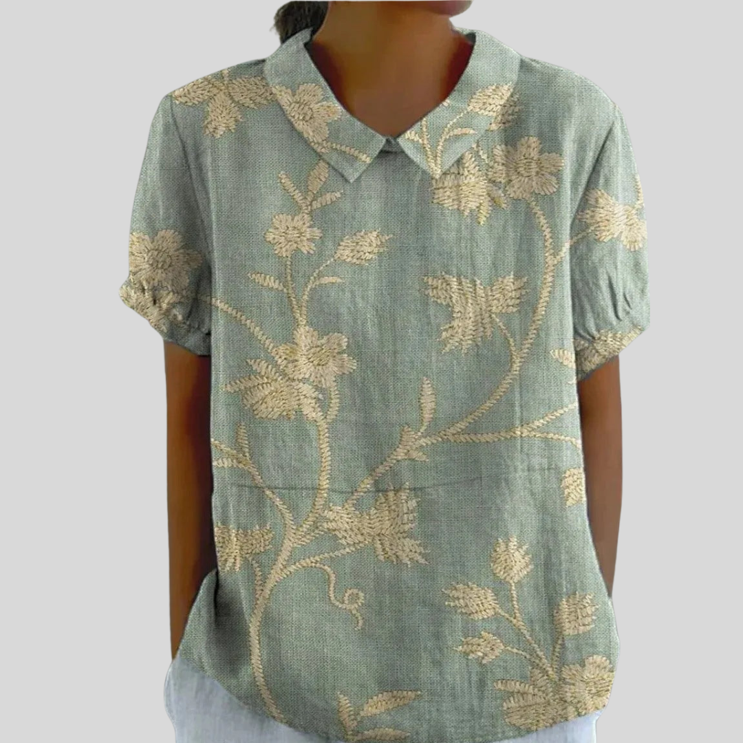 Women's Collared Floral-Print Casual Top