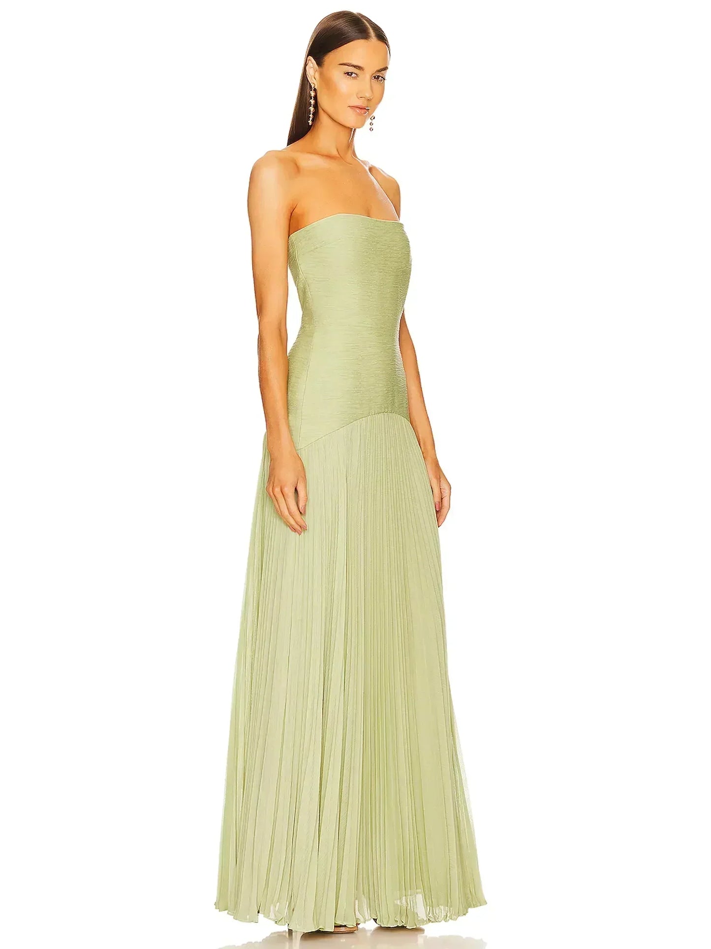 Women's Pleated Strapless Maxi Dress for Wedding Guests
