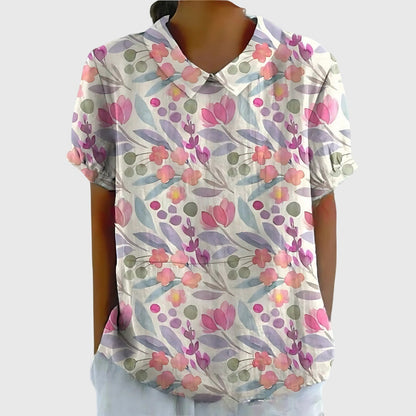 Women's Short-Sleeve Blouse with Floral Collar