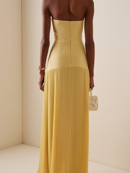 Women's Pleated Strapless Maxi Dress for Wedding Guests
