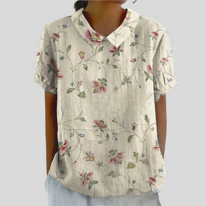 Women's Collared Floral-Print Casual Top