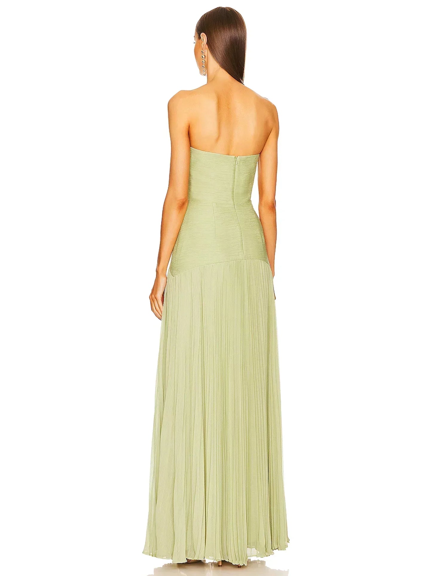 Women's Pleated Strapless Maxi Dress for Wedding Guests