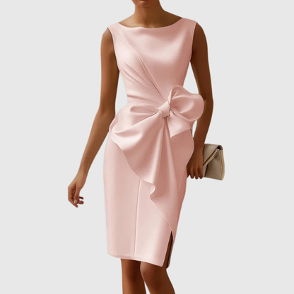 Women's Bow-Accent Elegant Midi Dress