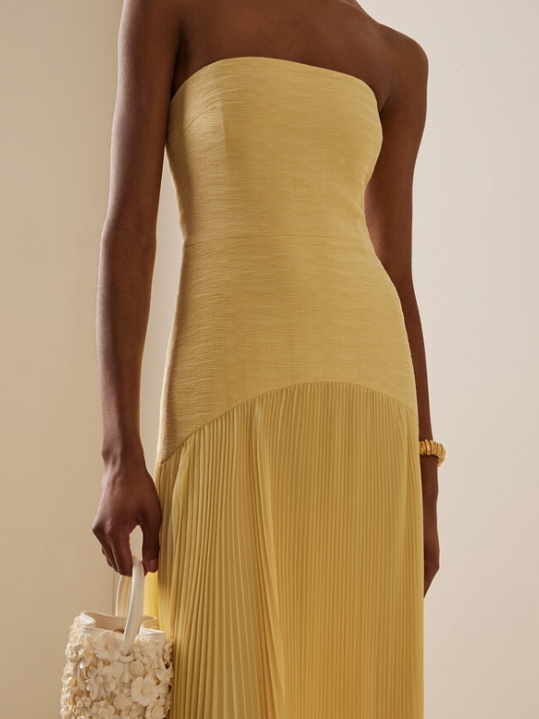 Women's Pleated Strapless Maxi Dress for Wedding Guests