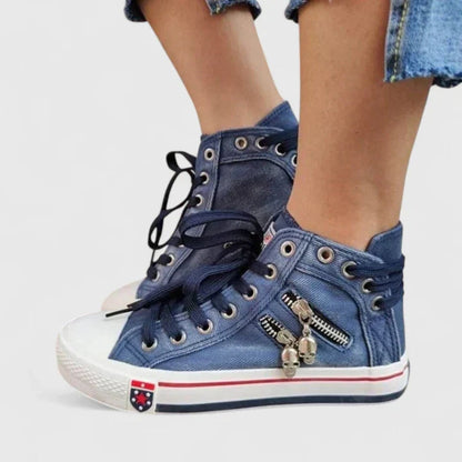 Women's High-Top Denim Lace-Up Sneakers