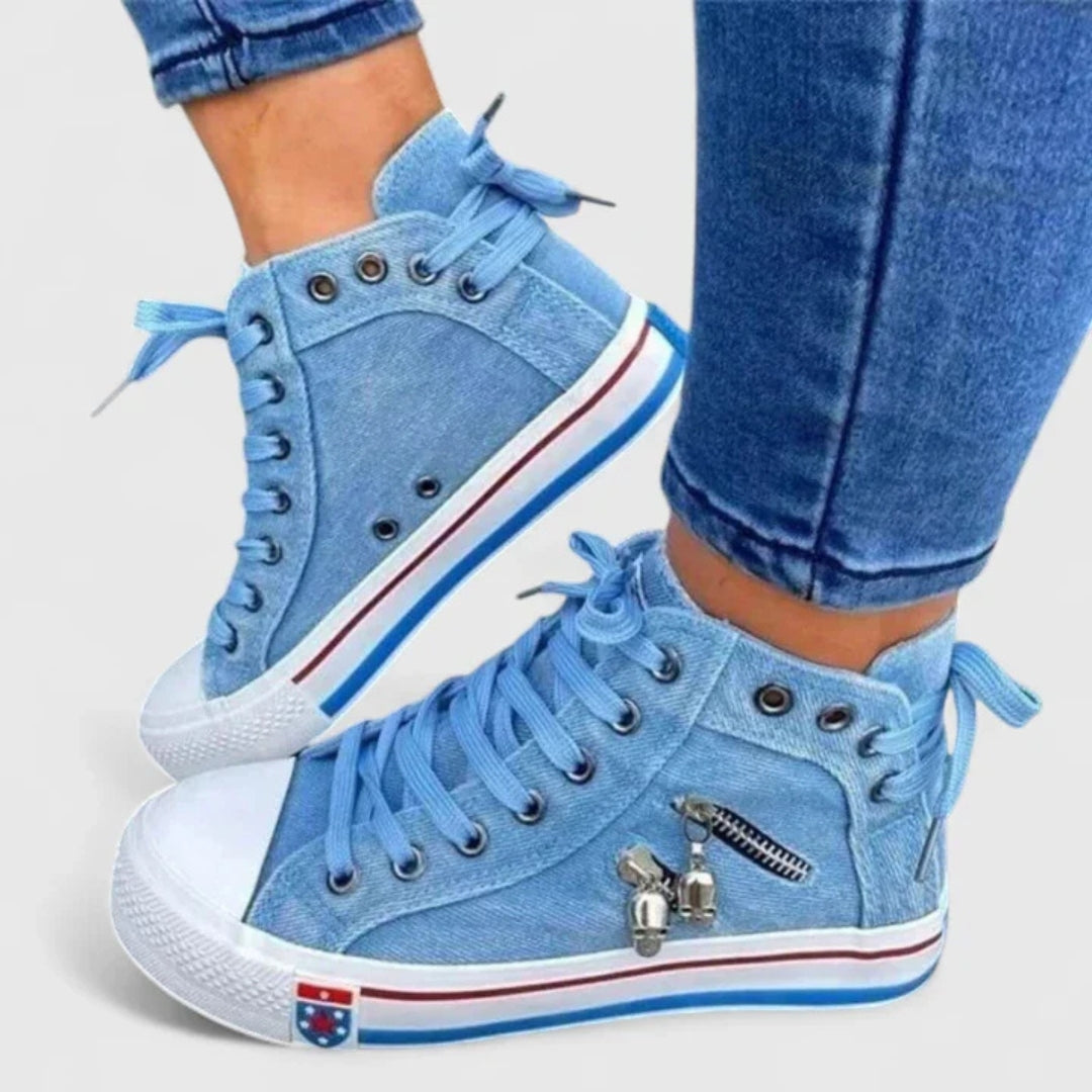 Women's High-Top Denim Lace-Up Sneakers