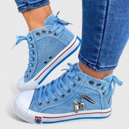 Women's High-Top Denim Lace-Up Sneakers