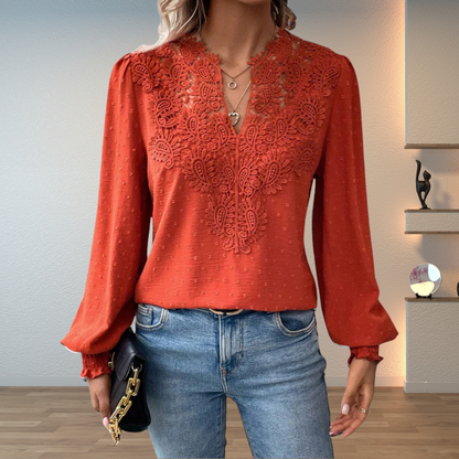 Women's Floral Long-Sleeve V-Neck Blouse