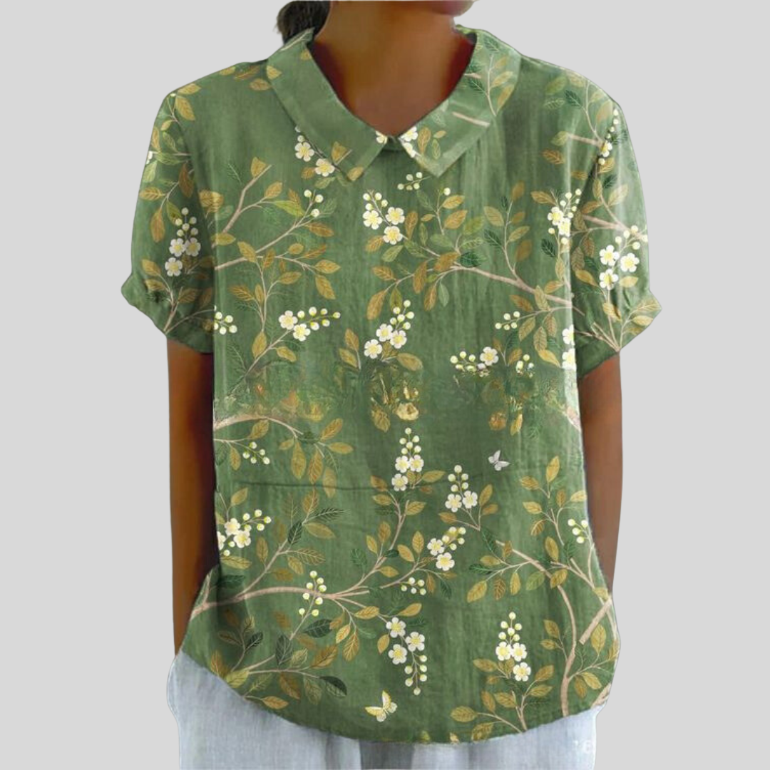 Women's Collared Floral-Print Casual Top