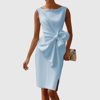 Women's Bow-Accent Elegant Midi Dress