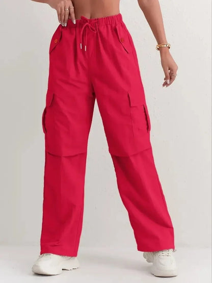 Women's Drawstring Waist Cargo Pants with Utility Pockets