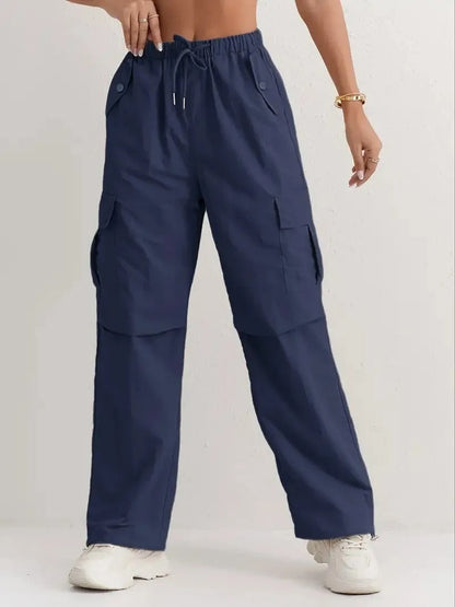 Women's Drawstring Waist Cargo Pants with Utility Pockets