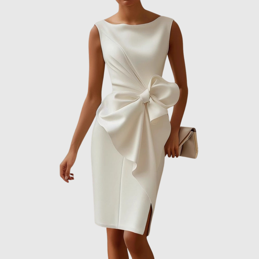 Women's Bow-Accent Elegant Midi Dress
