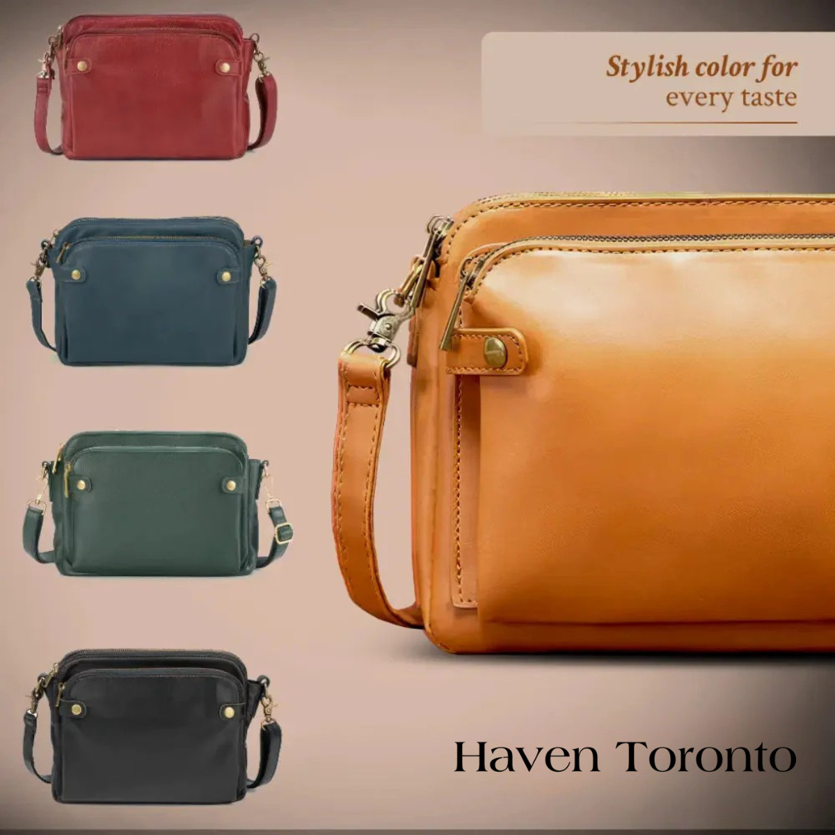 Women's Full Grain Leather Shoulder Bag with Integrated Wallet