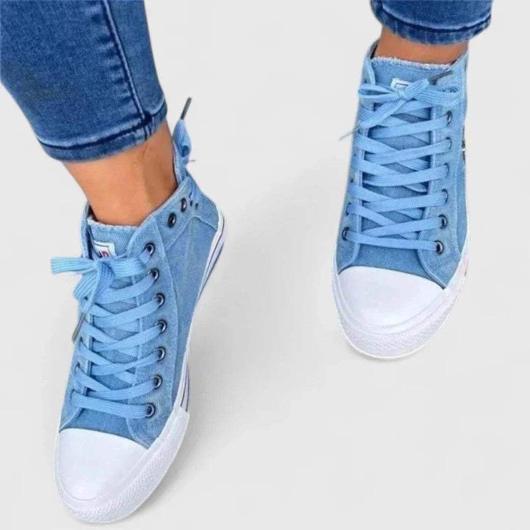 Women's High-Top Denim Lace-Up Sneakers