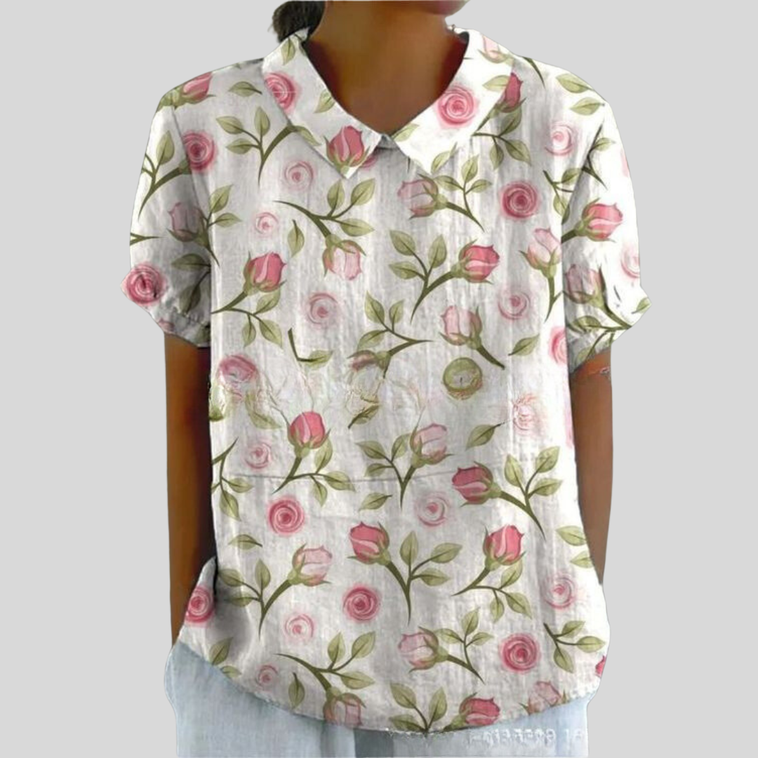 Women's Collared Floral-Print Casual Top