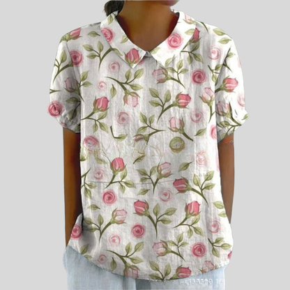 Women's Collared Floral-Print Casual Top
