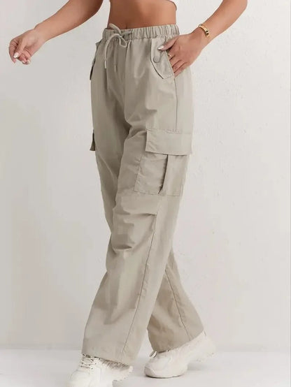 Women's Drawstring Waist Cargo Pants with Utility Pockets