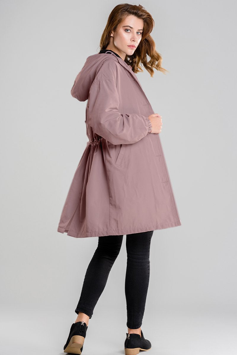 Women's Hooded Long Casual Coat with Button Closure