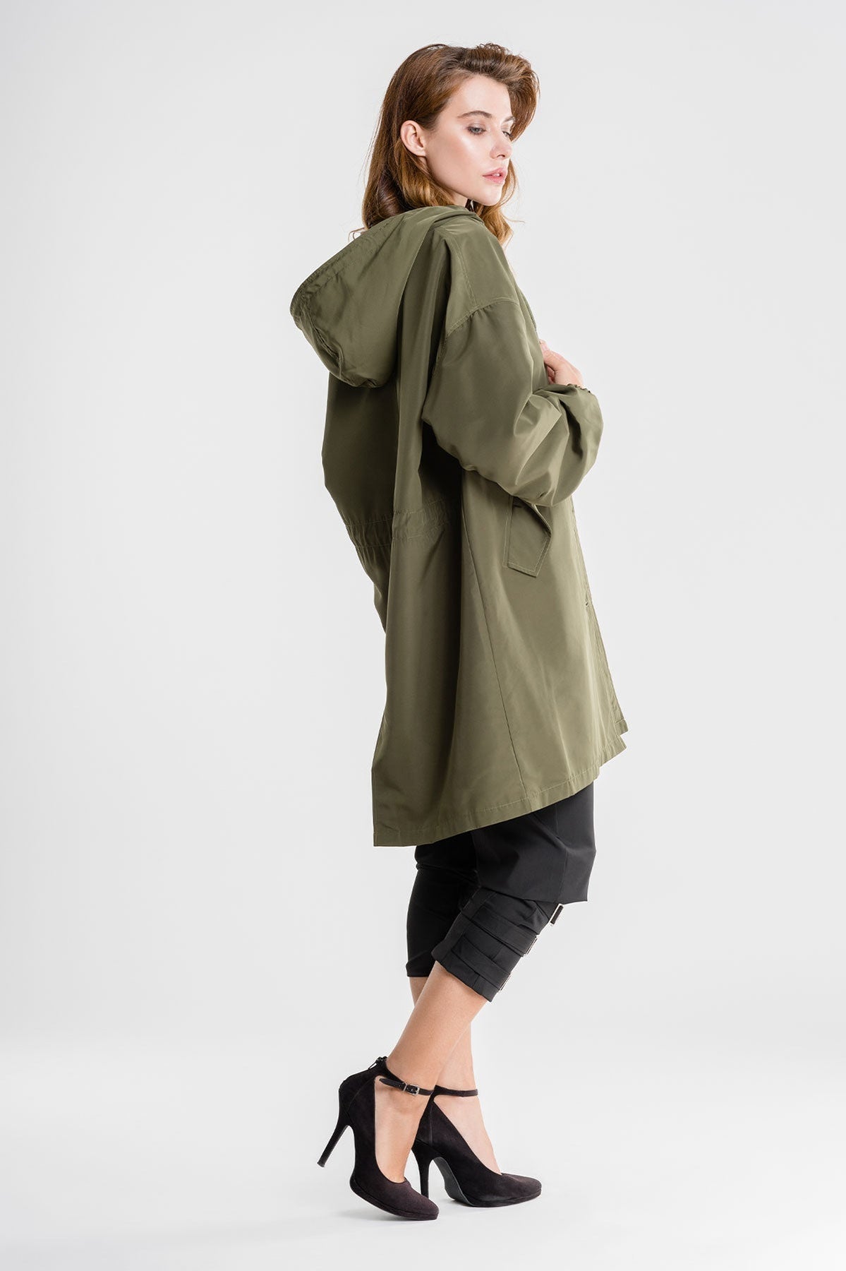 Women's Hooded Long Casual Coat with Button Closure