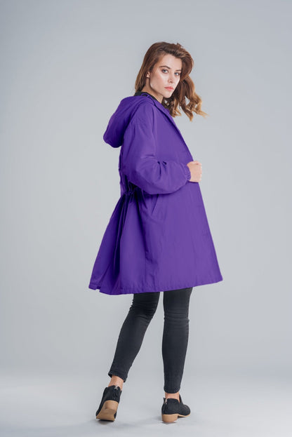 Women's Hooded Long Casual Coat with Button Closure