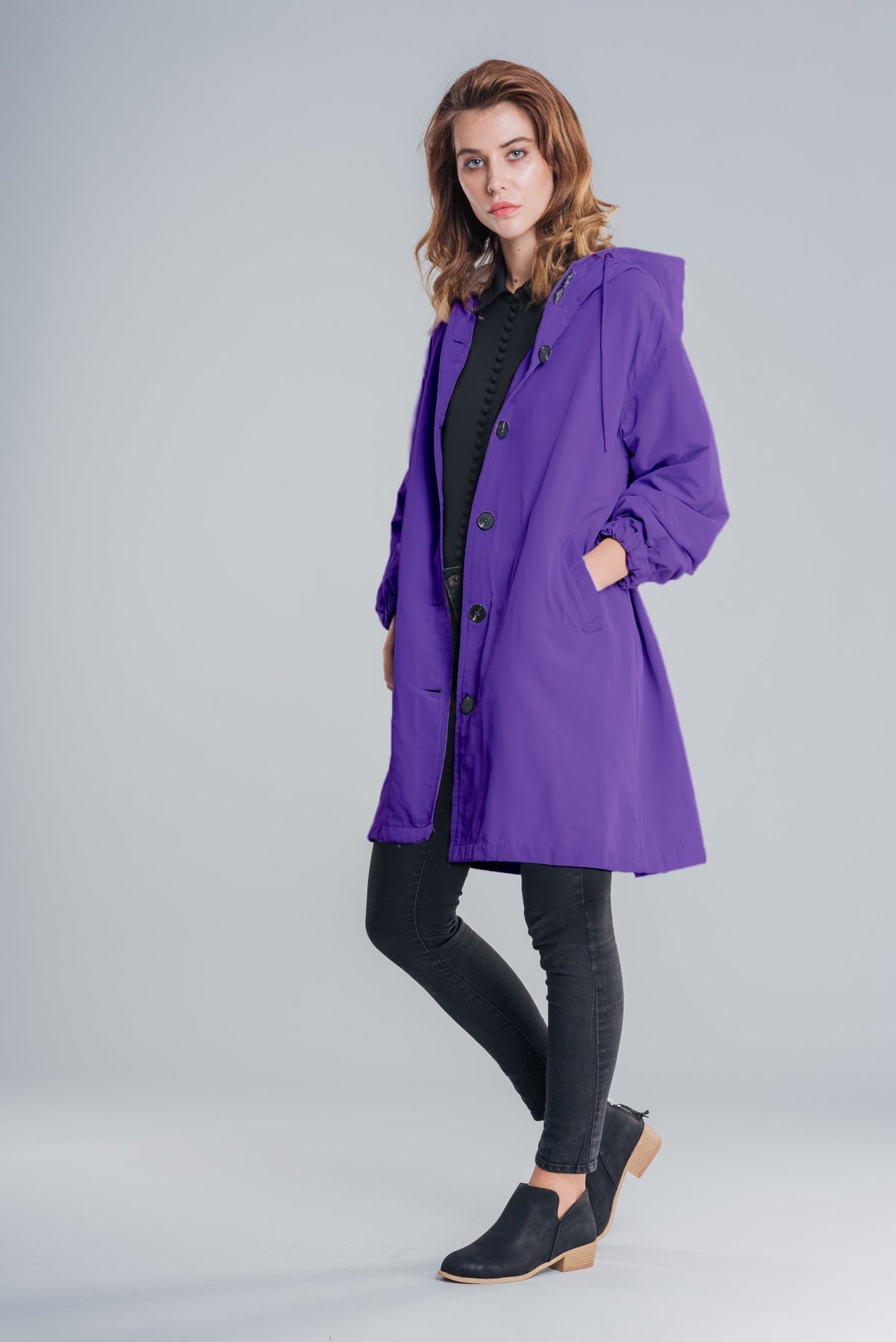 Women's Hooded Long Casual Coat with Button Closure
