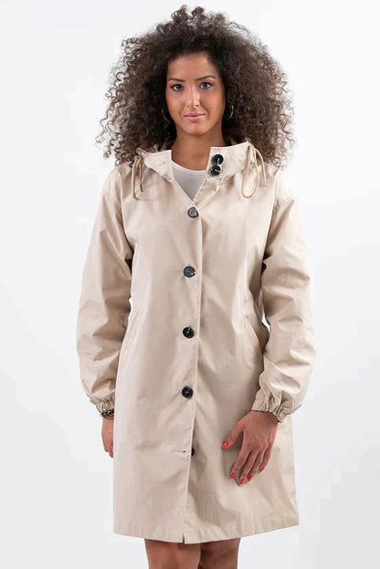 Women's Hooded Long Casual Coat with Button Closure