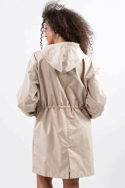 Women's Hooded Long Casual Coat with Button Closure