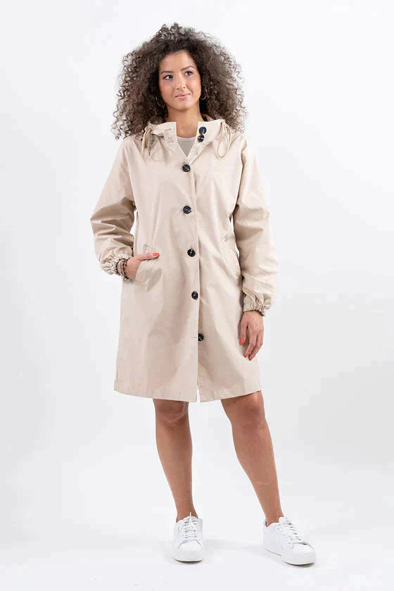 Women's Hooded Long Casual Coat with Button Closure
