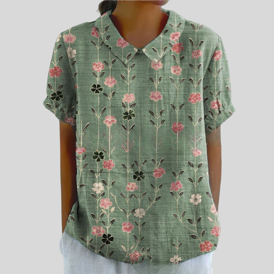 Women's Collared Floral-Print Casual Top