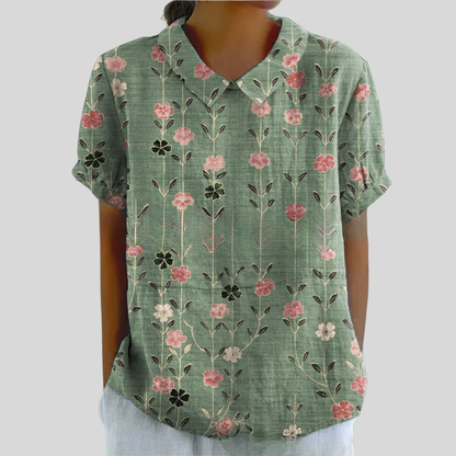 Women's Collared Floral-Print Casual Top