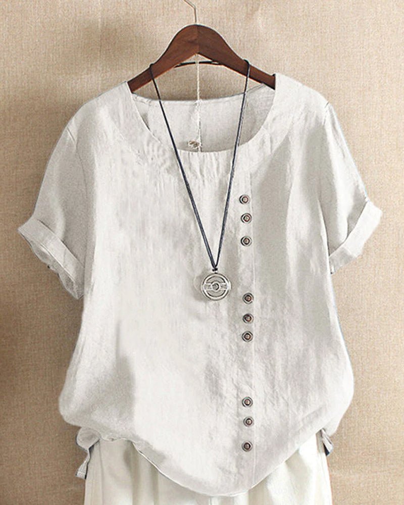 Women's Button-Detail Casual Linen Blouse