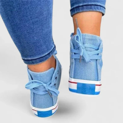 Women's High-Top Denim Lace-Up Sneakers