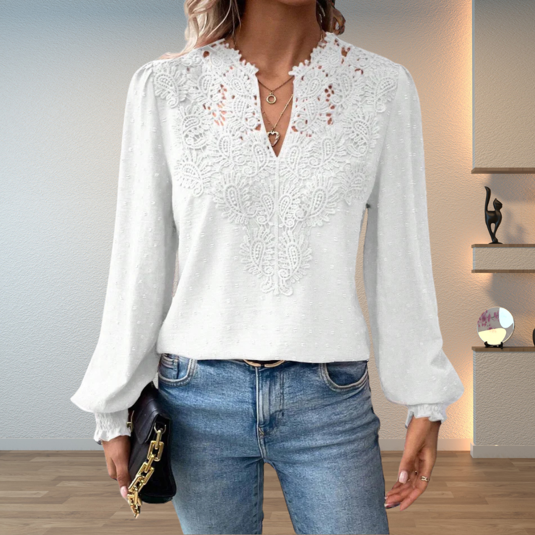 Women's Floral Long-Sleeve V-Neck Blouse