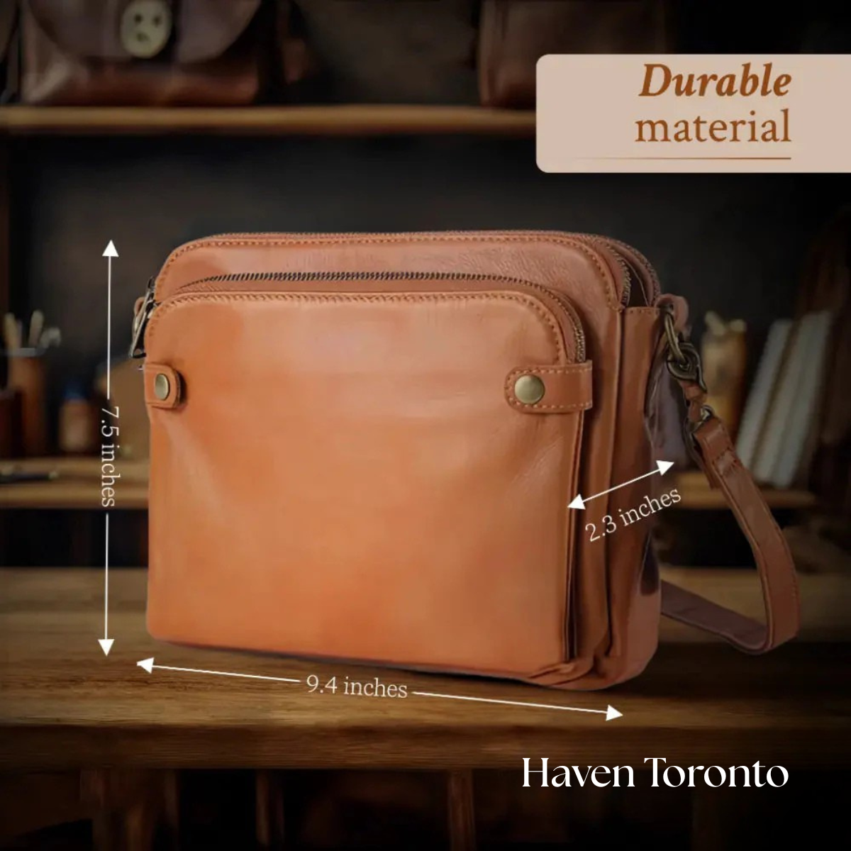 Women's Full Grain Leather Shoulder Bag with Integrated Wallet