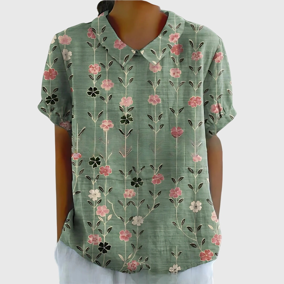 Women's Short-Sleeve Blouse with Floral Collar