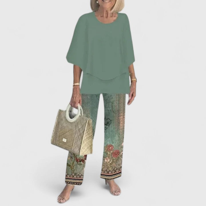 Women's Patterned Two-Piece Top and Pants Set