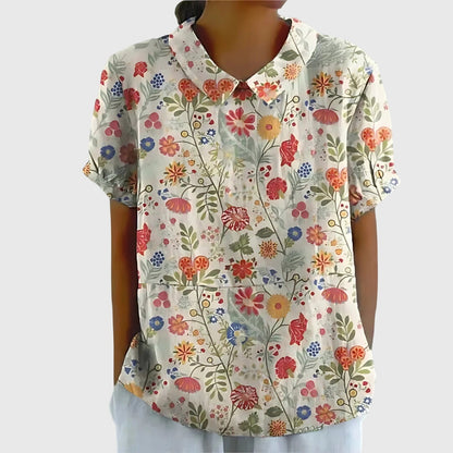 Women's Short-Sleeve Blouse with Floral Collar