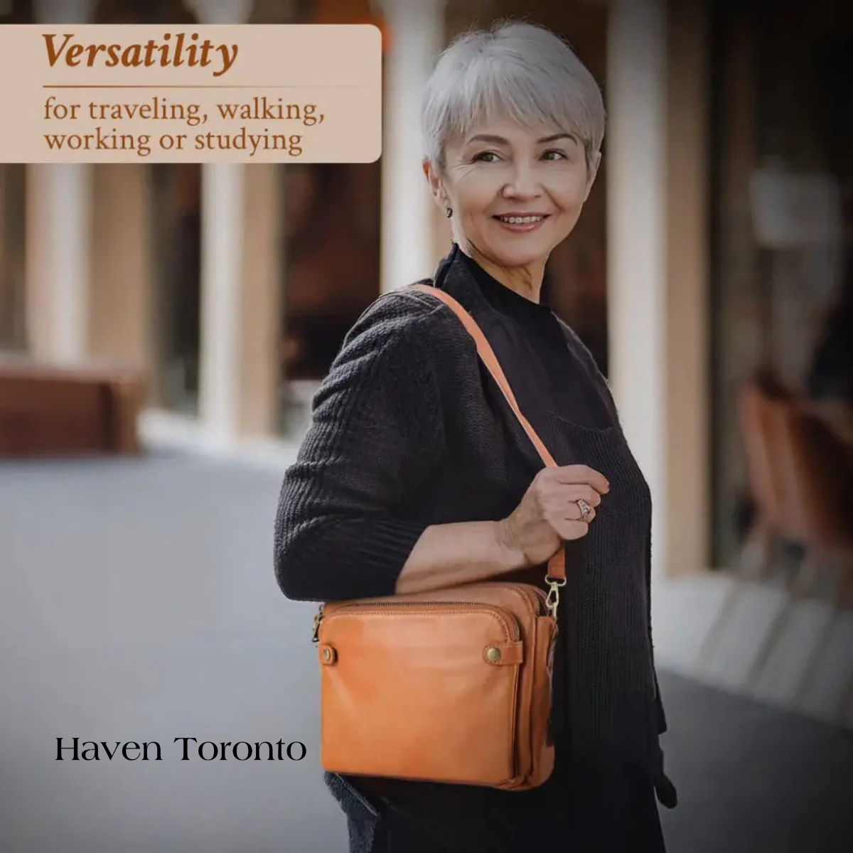 Women's Full Grain Leather Shoulder Bag with Integrated Wallet