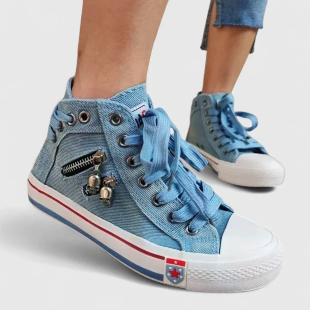 Women's High-Top Denim Lace-Up Sneakers