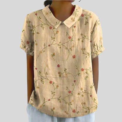 Women's Collared Floral-Print Casual Top