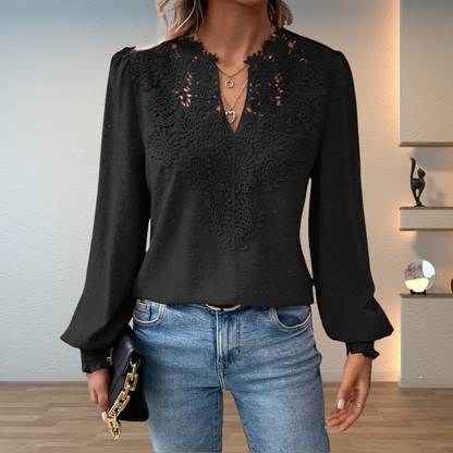 Women's Floral Long-Sleeve V-Neck Blouse