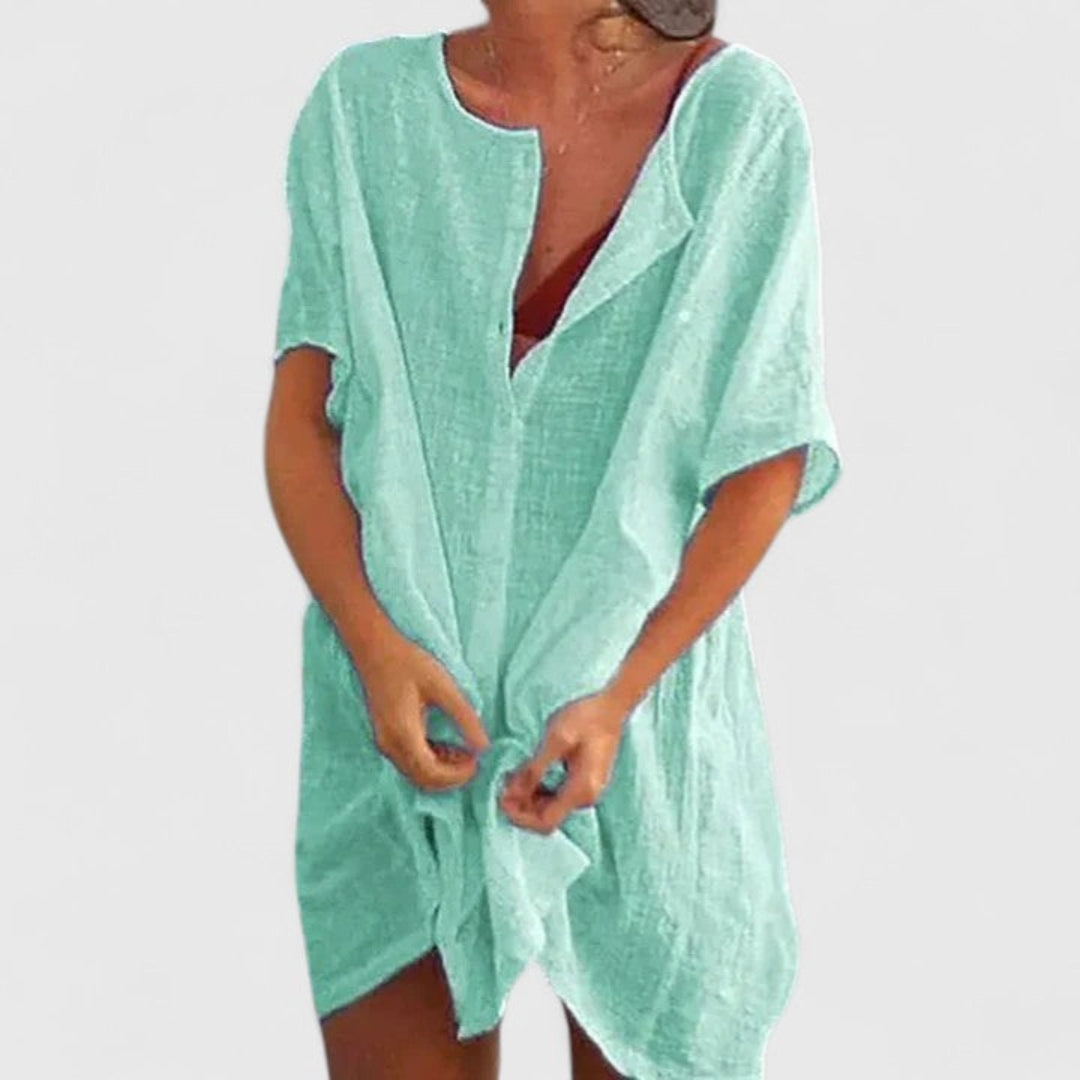 Women's Button-Front Beach Cover-Up Playsuit Shorts