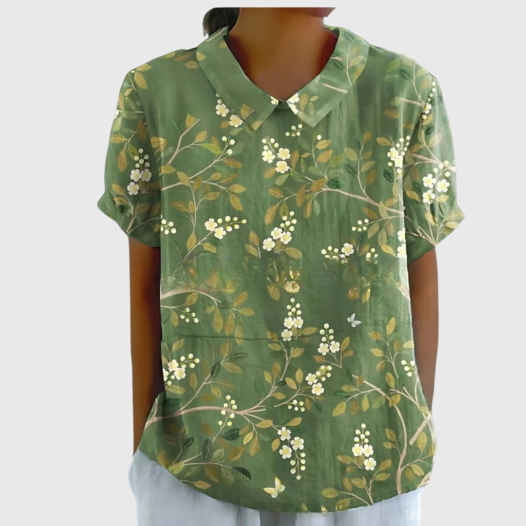 Women's Short-Sleeve Blouse with Floral Collar