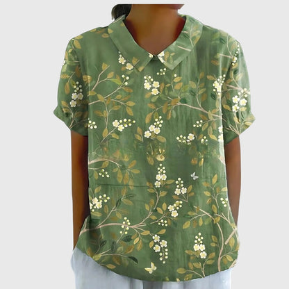 Women's Short-Sleeve Blouse with Floral Collar
