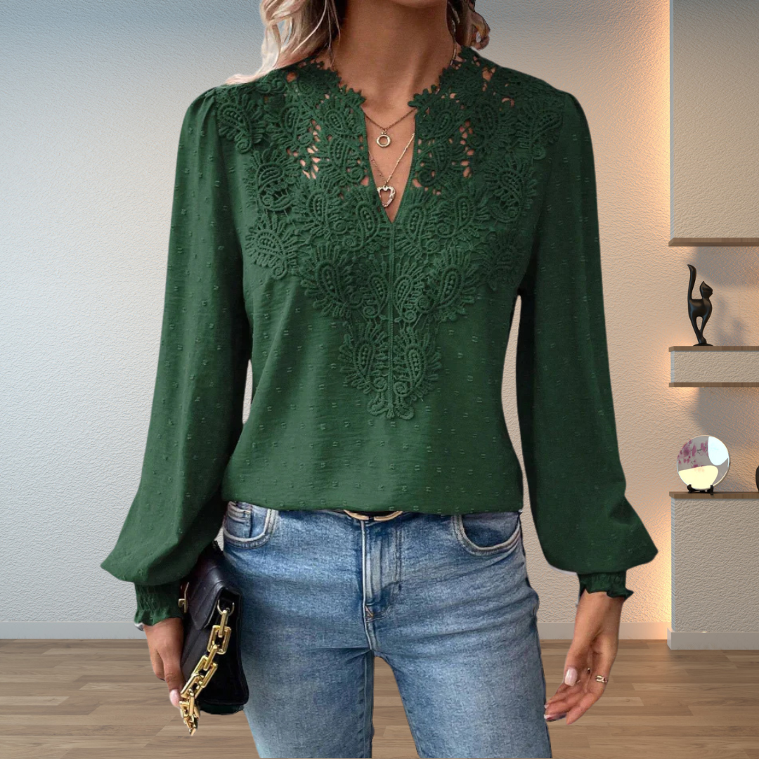Women's Floral Long-Sleeve V-Neck Blouse