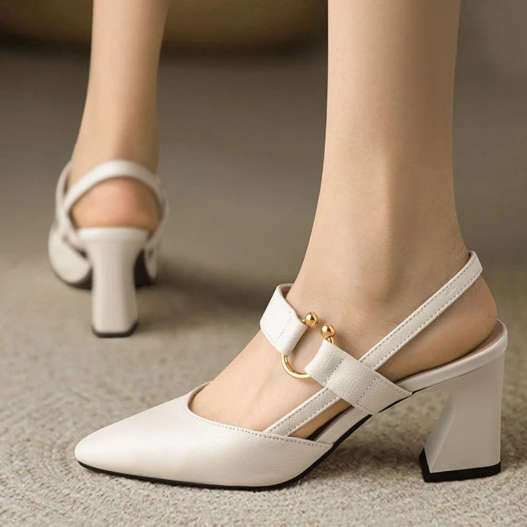 Women's Pointed-Toe Mary Jane Block-Heel Slingbacks