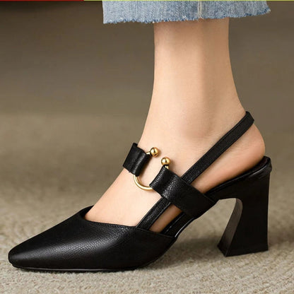 Women's Pointed-Toe Mary Jane Block-Heel Slingbacks